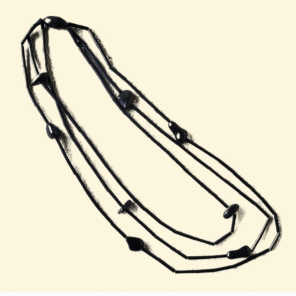 Fabulous & Dramatic MONIES Triple Strand 44" Ebony-Black Statement Necklace - Picture 4 of 4